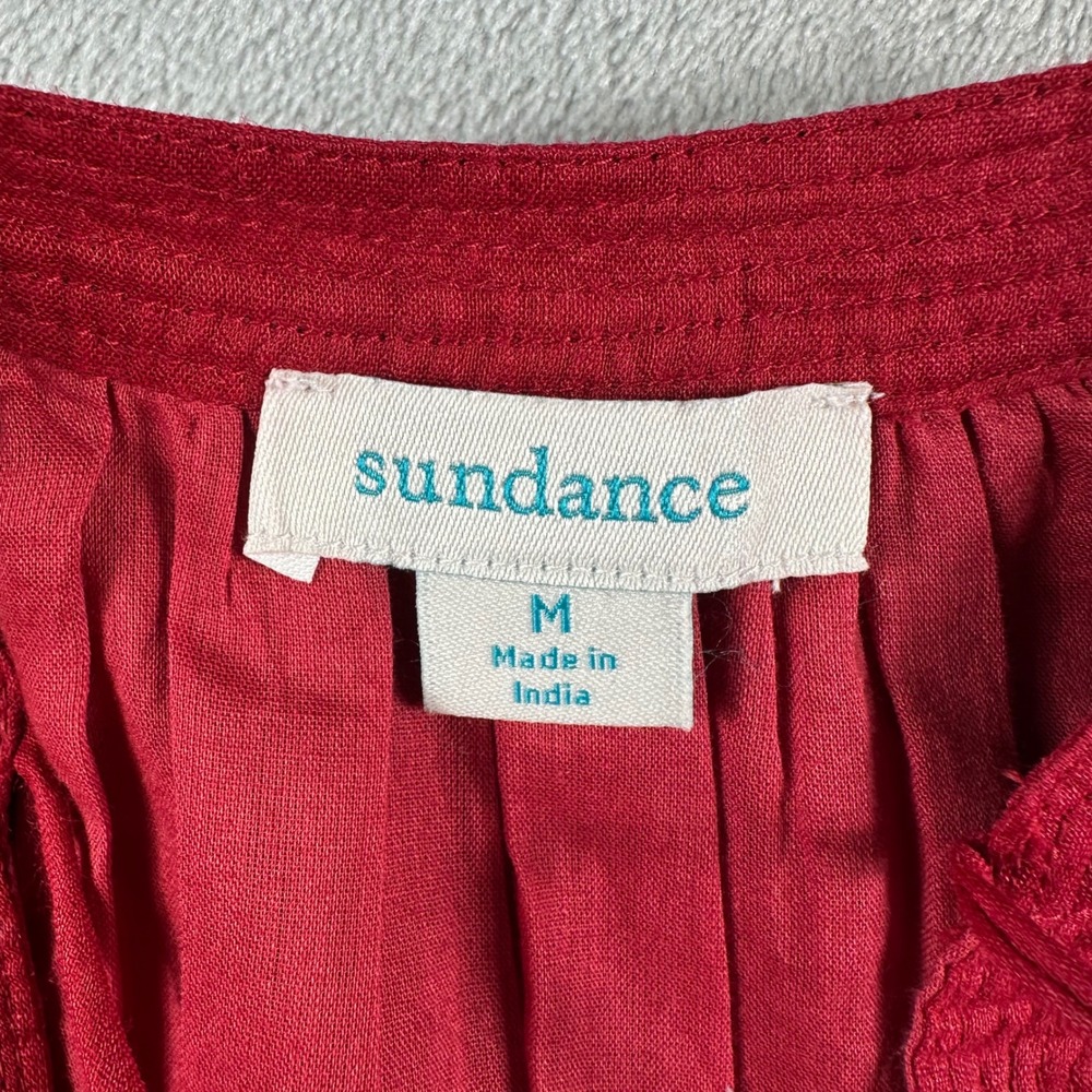 Sundance Maxi Dress Womens M Red Boho Tiered Linen Blend Embroidery Cottagecore - Picture 4 of 8